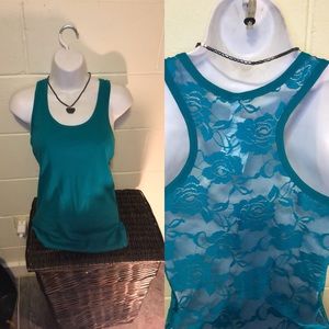 New Teal tank lace razor back top size large